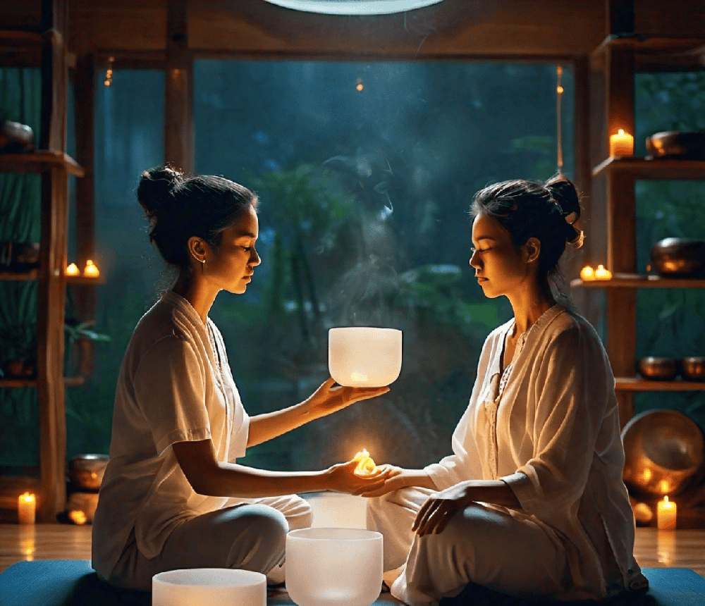 Incorporating sound healing, such as Tibetan singing bowls or chanting